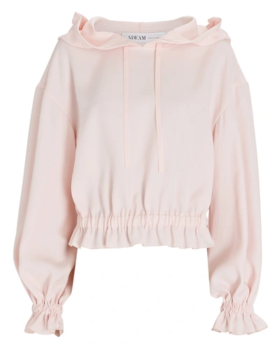 Adeam Ruffled Crepe Hooded Sweatshirt In Powder Pink
