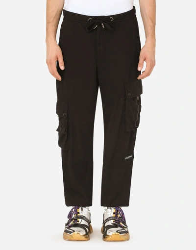 Dolce & Gabbana Garment-dyed Stretch Cotton Jogging Pants In Black