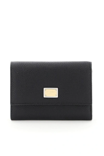 Dolce & Gabbana Small Logo Plaque Compact Wallet In Black