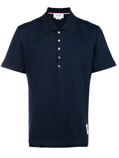 Thom Browne Logo-patch Short-sleeve Polo Shirt In Blue