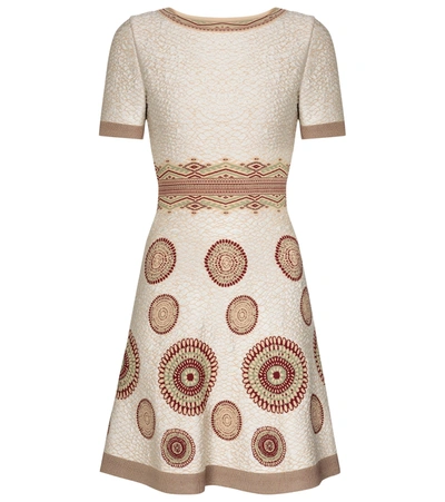 Alaïa Textured Knit Short-sleeve A-line Dress In Blanc Bordeux