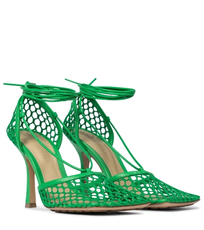Bottega Veneta 90毫米网眼&皮革系带高跟鞋 In Green