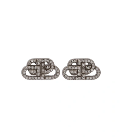 Balenciaga Bb Rhinestone-embellished Stud Earrings In Silver