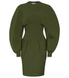 Bottega Veneta Puff Sleeve Compact Stretch Wool Dress In Green