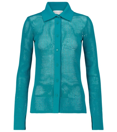 Bottega Veneta Mesh Cardigan In Petrol Color In Blue