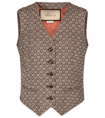 Gucci G-jacquard Wool Waistcoat In Brown