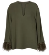 VALENTINO FEATHER-TRIMMED SILK BLOUSE,P00537940