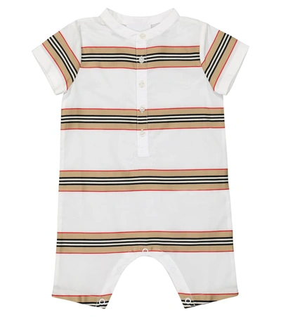 Burberry Baby Icon Stripe棉质连身衣 In White