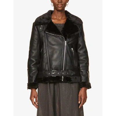 Topshop Cassy Faux-fur And Faux-leather Jacket In Black