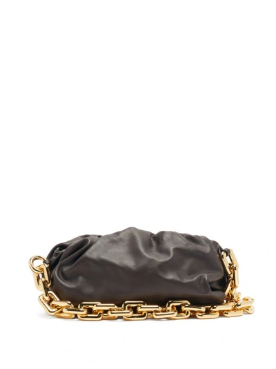 Bottega Veneta The Pouch Chain-embellished Gathered Leather Clutch In Black