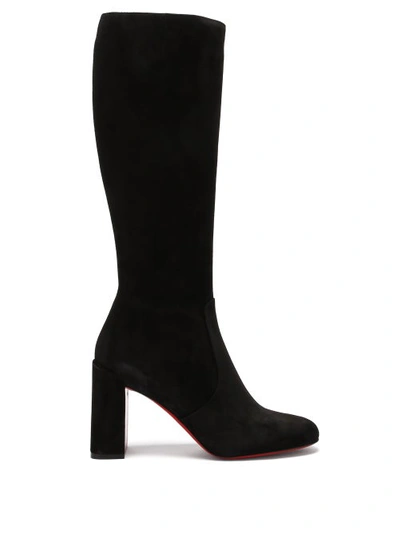 Christian Louboutin Cavalika Suede Red Sole Knee Boots In Black