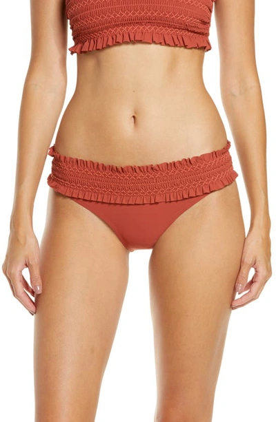 Tory Burch Costa Smocked Hipster Bikini Bottoms In Brick