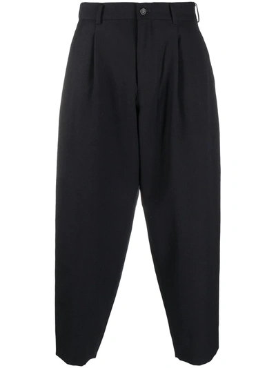 Comme Des Garçons Homme Deux Cropped Wool Trousers In Blue