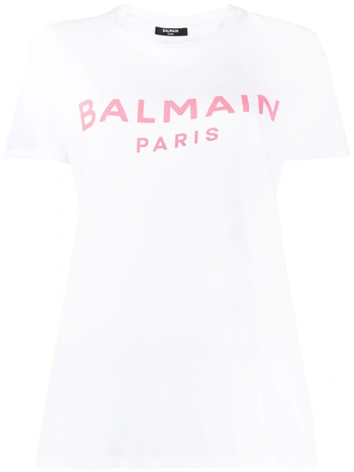Balmain Classic Logo Print T-shirt In White,pink