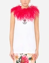 DOLCE & GABBANA JERSEY T-SHIRT WITH MARABOU TRIM