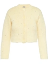 Miu Miu Diamante Embroidered Mohair-blend Cardigan In Neutrals