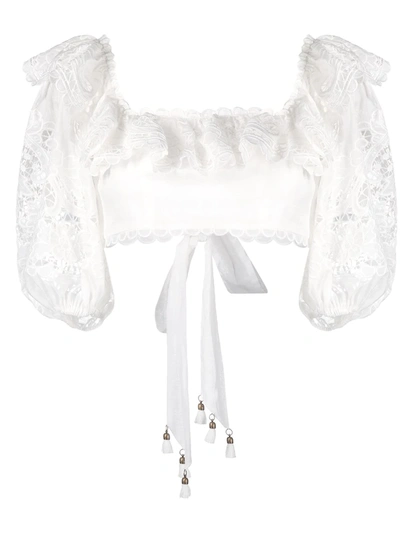 Zimmermann Lulu Ruffle Trim Cropped Blouse In White