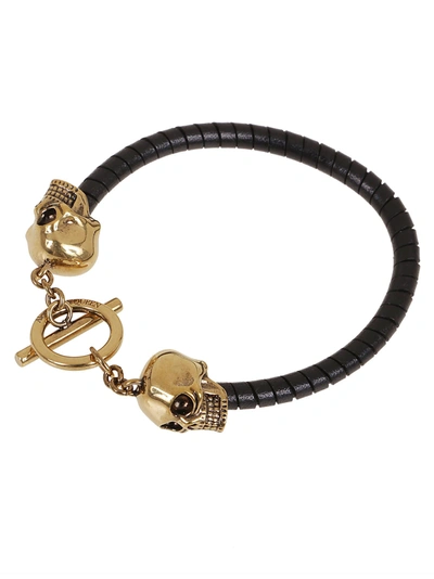 Alexander Mcqueen Skull Black Leather Bracelet