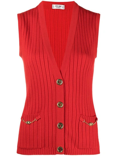 Pre-owned Celine 1980s Ribbed Knit Vest In Red