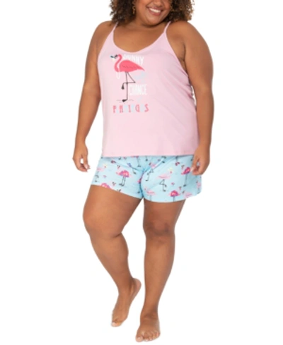 Munki Munki Plus Size Flamingo Tank & Shorts Sleep Set In Pink