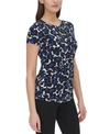 DKNY PRINTED SIDE-KNOT TOP