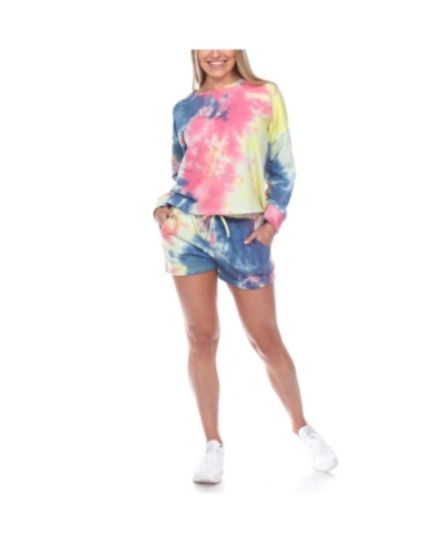 White Mark Women's Tie Dye Lounge Top Shorts Set, 2-piece In Pink