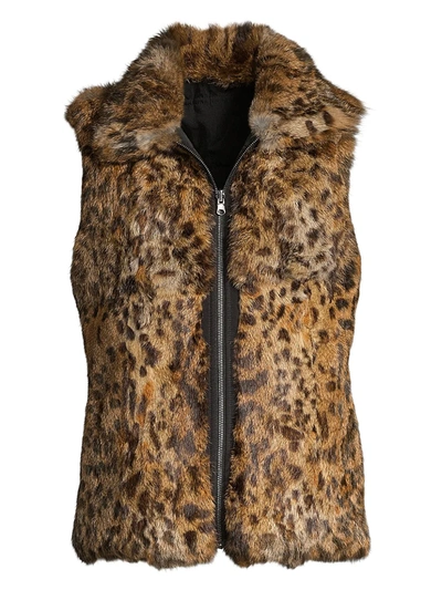 Adrienne Landau Women's Reversible Leopard-print Rabbit Fur Quilted Vest