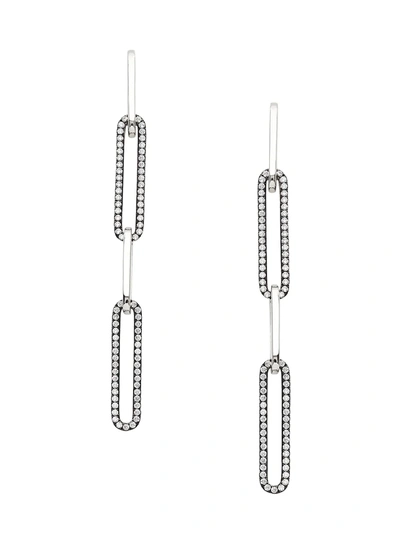 Adriana Orsini Edgy Two-tone & Cubic Zirconia Interlocking Linear Earrings In Silvertone