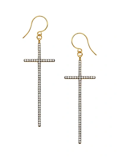 Adriana Orsini Women's Edgy Two-tone & Cubic Zirconia Extra-large Cross Drop Earrings In Gold