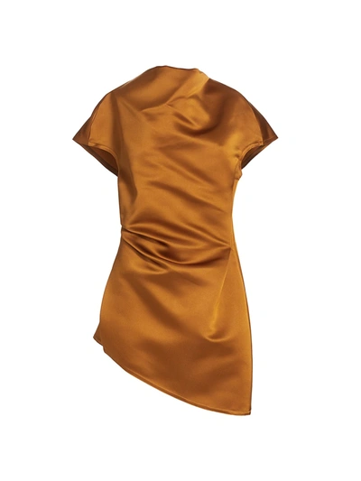 Rosie Assoulin Asymmetric Draped Silk Top In Brown