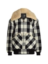 R13 EXAGGERATED SHEARLING COLLAR PLAID BOMBER JACKET,400013148599