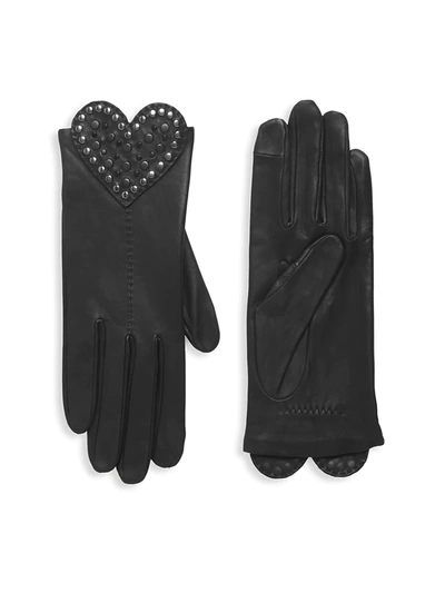 Agnelle Venera Heart-appliquéd Leather Gloves In Black