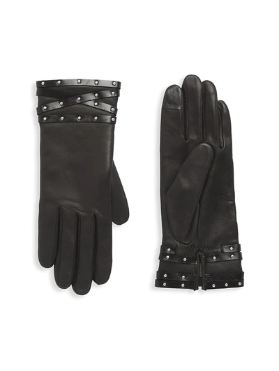 Agnelle Studded Band Leather Gloves In Black