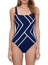 Gottex Mirage Chevron One-piece Swimsuit In Navy White