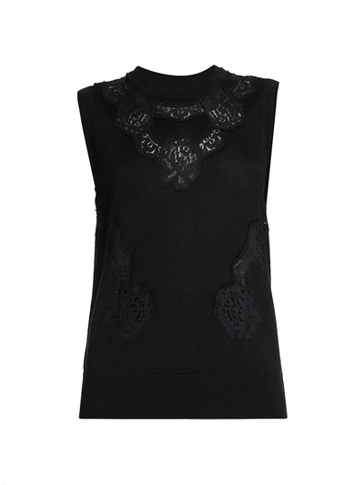 Dolce & Gabbana Lace Inset Cashmere-blend Shell Top In Black