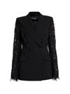 DOLCE & GABBANA LACE-SLEEVE DOUBLE BREASTED JACKET,400013458272