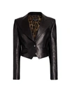 DOLCE & GABBANA LEATHER TOP STITCH CROP JACKET,400013458410