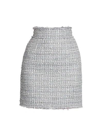 Dolce & Gabbana Frayed Metallic Tweed Mini Skirt In Silver