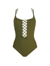 Skinny Dippers Jelly Beans Suga Babe Lace Up Front Tummy Control One-piece Swimsuit Women's Swimsuit In Clove