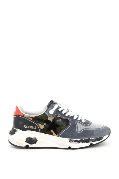 Golden Goose Camouflage Running Sole Sneakers In Grey,green,white