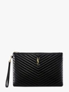 Saint Laurent Monogram Ysl Large Chevron Quilted Flat Wristlet Pouch Bag In Black