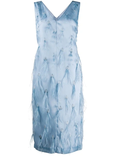 Pucci Feather Embroidery Midi Dress In Blue