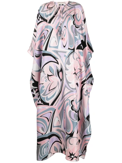 Pucci Tropico Print Kaftan-style Silk Dress In Pink
