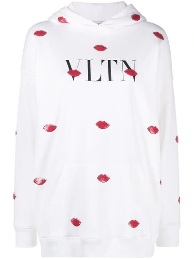 Valentino Sequined Printed Cotton-blend Hoodie In White