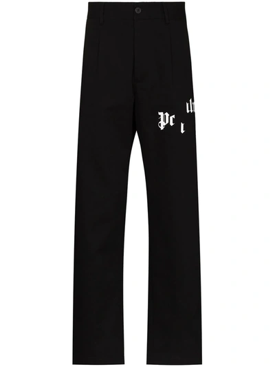 Palm Angels Logo Print Straight-leg Trousers In Black