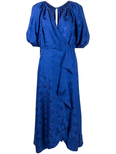 Saloni Printed Midi Dress In Blue