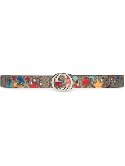 Gucci Kids' Gg Supreme Star Print Belt In Neutrals