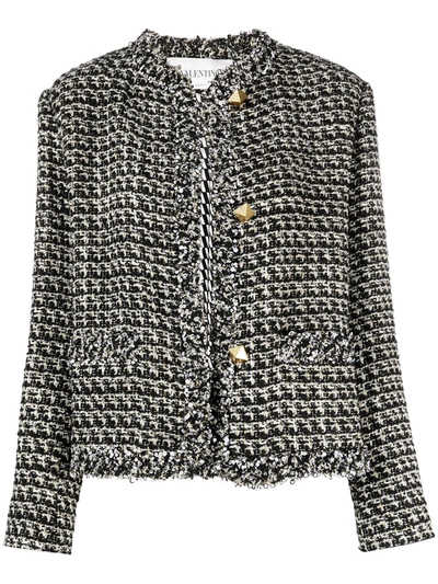 Valentino Sequin-embellished Metallic Wool-blend Tweed Jacket In Black