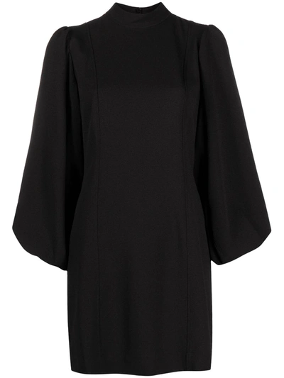 Ganni Puff-sleeve Cocktail Dress In Black