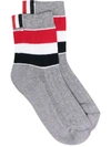 Thom Browne Stripe-print Athletic Ankle Socks In Grey